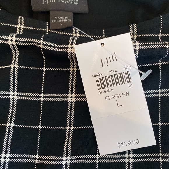 J Jill Wearever Collection Windowpane Sheath Black Dress Womens L Faux Wrap NWT - Picture 9 of 11